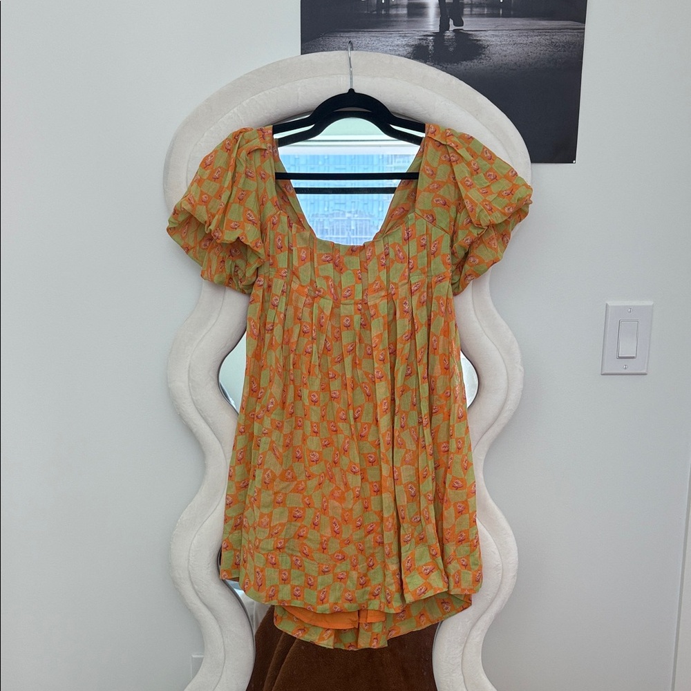 Floral Puff Sleeve Top - Orange